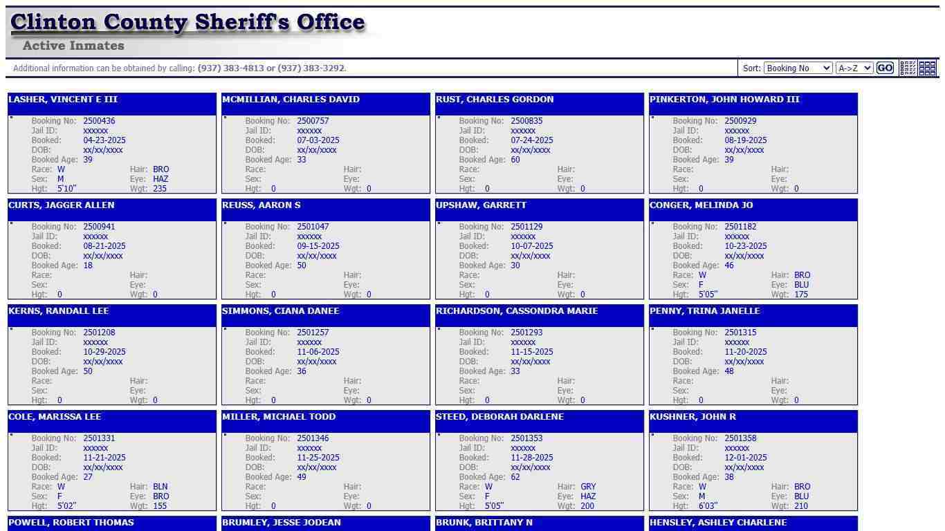 Clinton County Sheriff's Office - Active Inmates